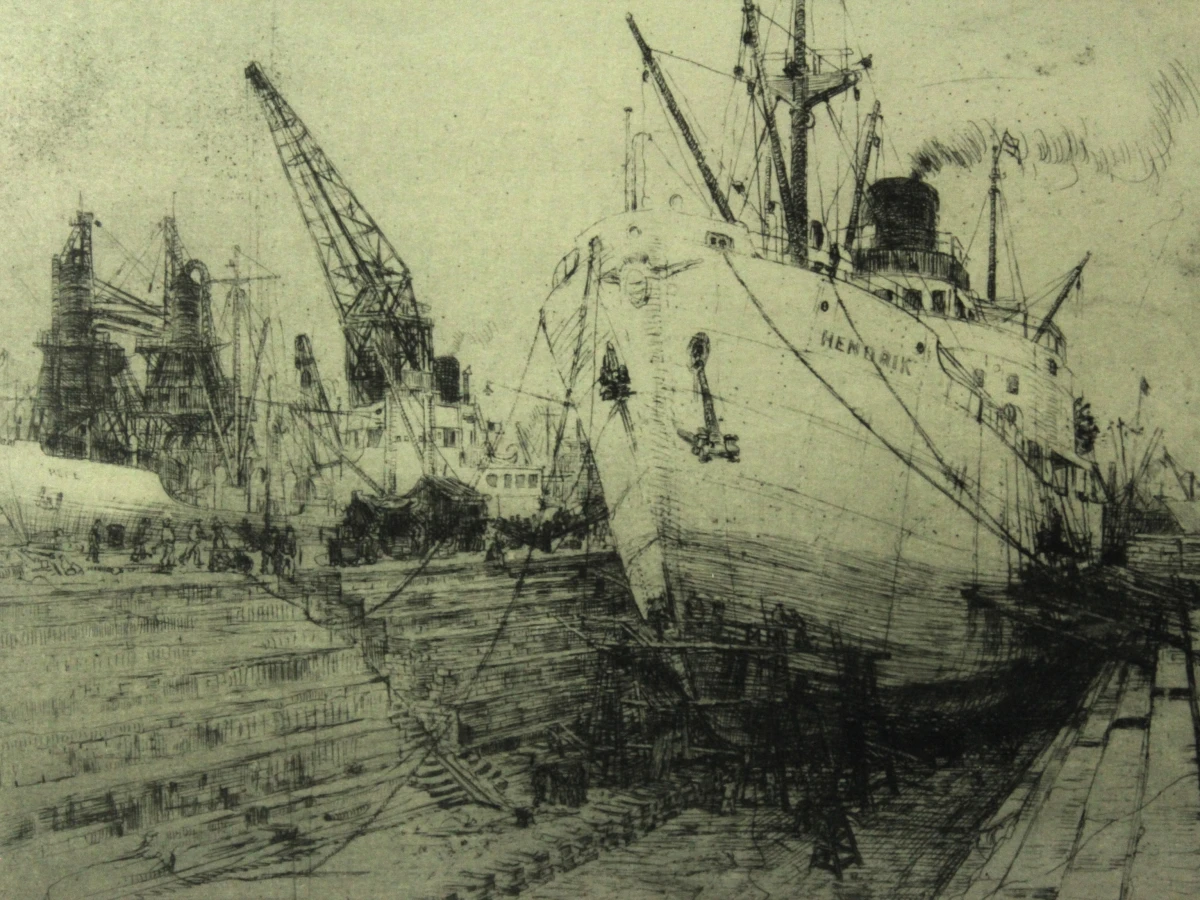 Romain Malfliet (1910-2006) ets 'Droogdok Antwerpen' - foto 7