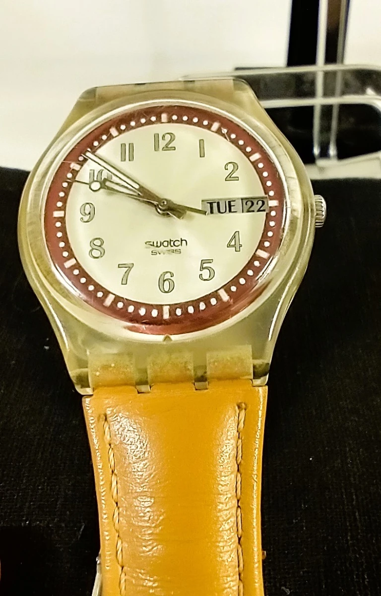2 vintage Swatch polshorloges met lederen band - foto 8