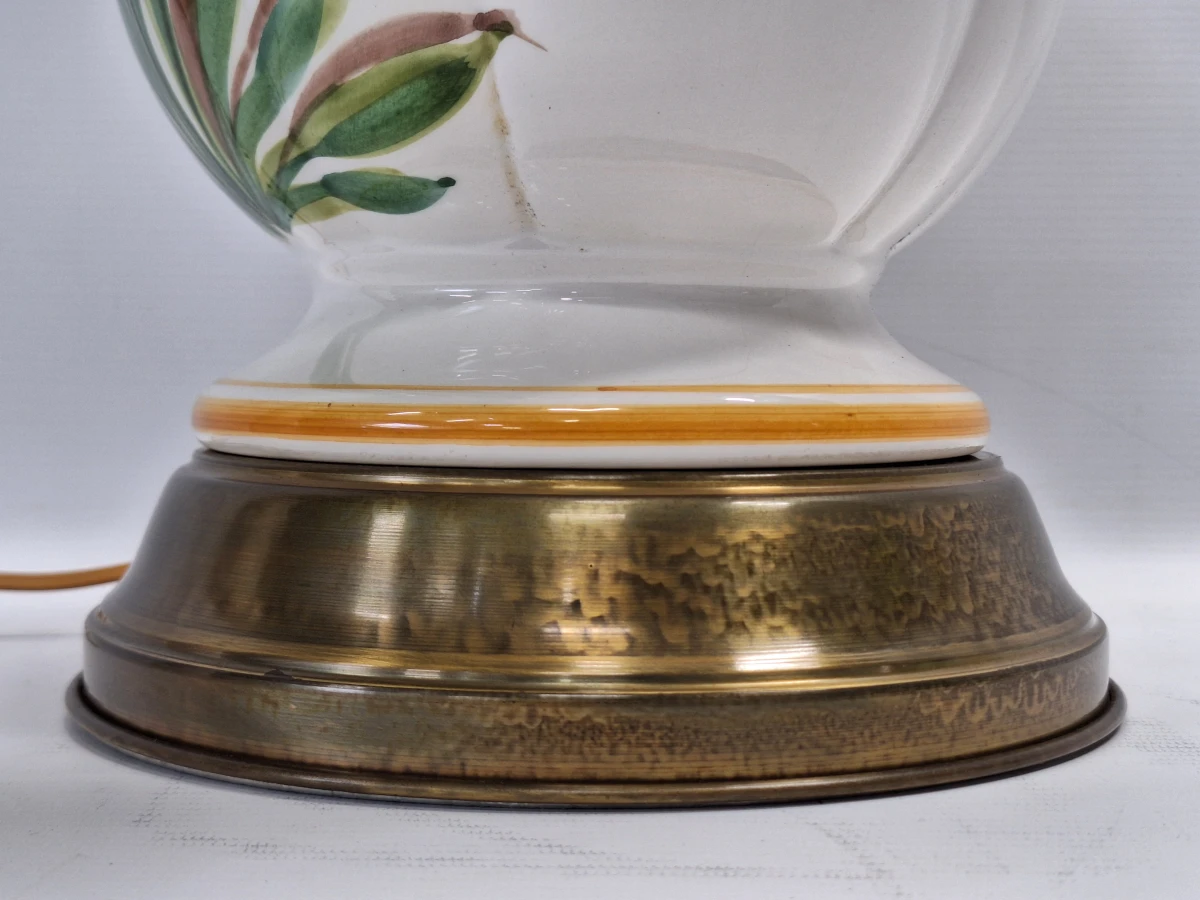 Vintage handbeschilderde keramische tafellamp ‘Margi’ - floraal decor & messing voet - foto 8
