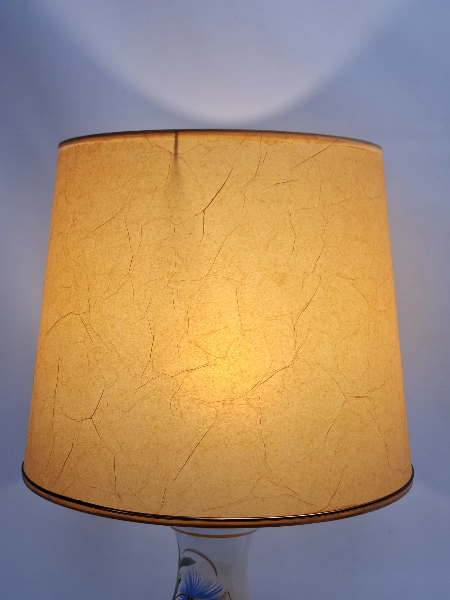 Vintage handbeschilderde keramische tafellamp ‘Margi’ - floraal decor & messing voet - foto 3