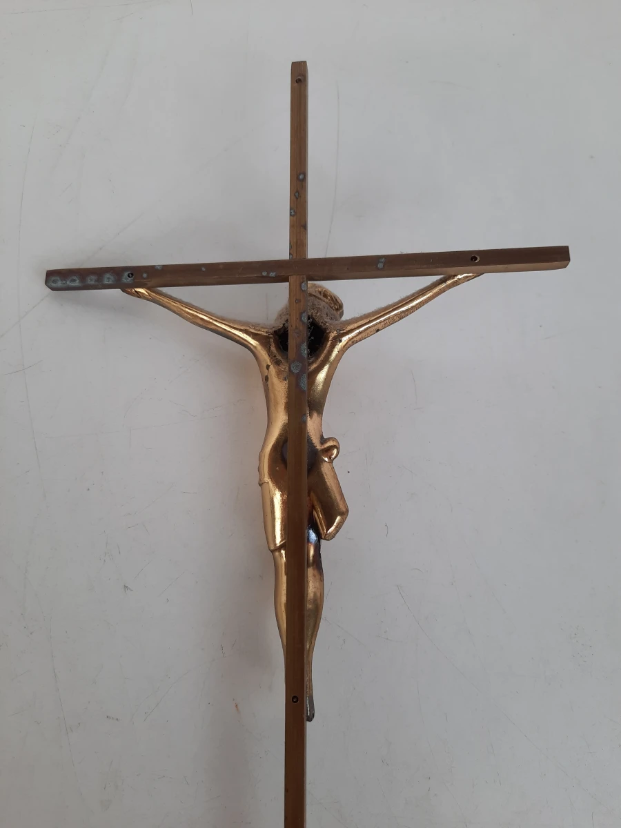 Klassiek Koperen/Messing Wandkruisbeeld – Vintage Kruis met Christusfiguur