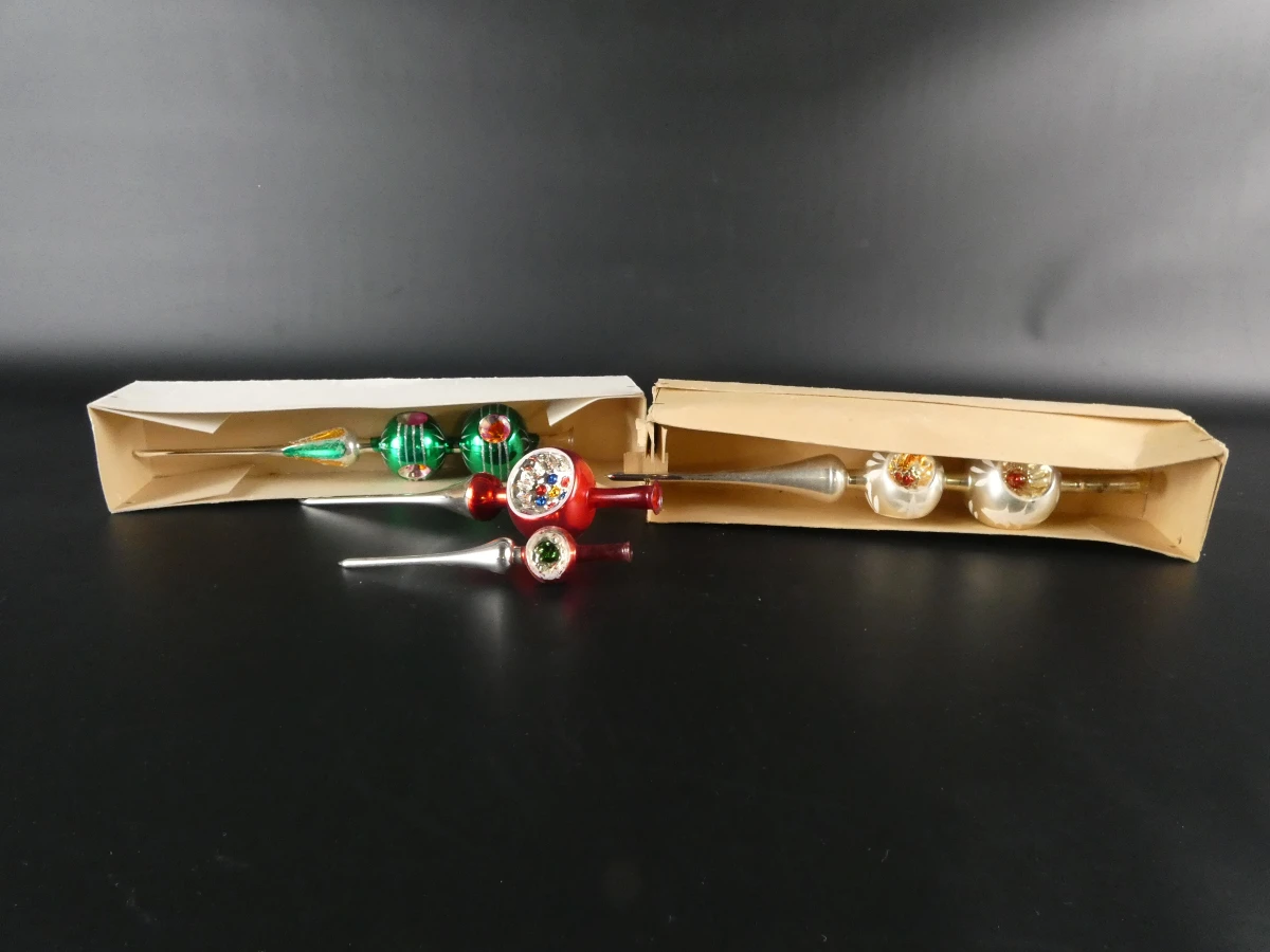 Vintage glazen kerstornamenten en pieken voor de kerstboom (43 stuks) - foto 7