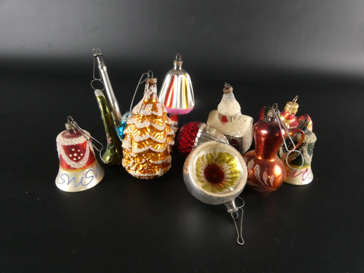Vintage glazen kerstornamenten en pieken voor de kerstboom (43 stuks) - foto 14