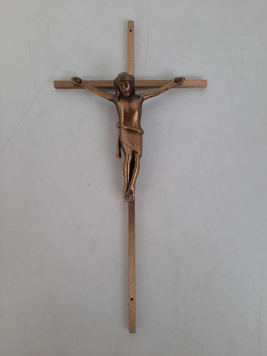Klassiek Metalen Kruisbeeld / Kruis met Christusfiguur – Vintage