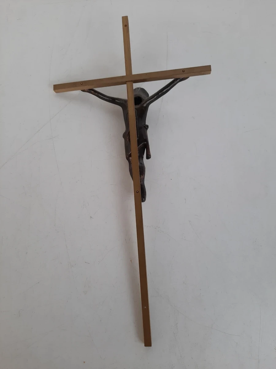 Klassiek Metalen Kruisbeeld / Kruis met Christusfiguur – Vintage