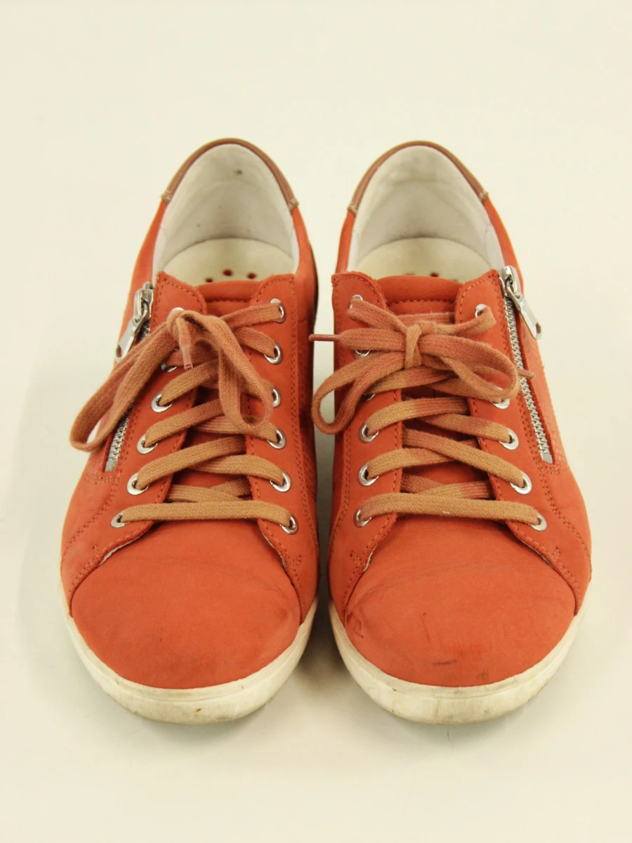 Mobils Terracottakleurige damessneakers met veters en rits in suèdelook - foto 2