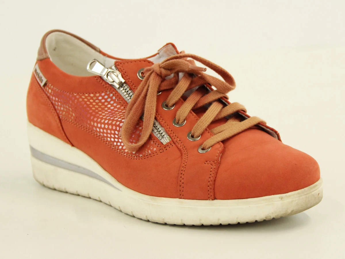 Mobils Terracottakleurige damessneakers met veters en rits in suèdelook - foto 7