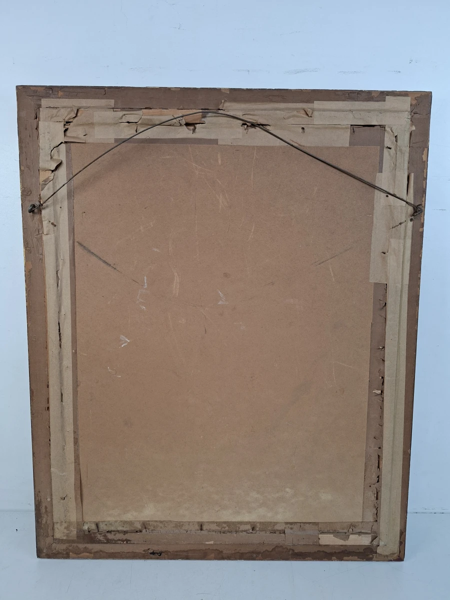 Groot Vintage Schilderij – "Zigeunerin met Tamboerijn" in de stijl van Yves Diey – Goudkleurige Kader (66x85 cm) - foto 3