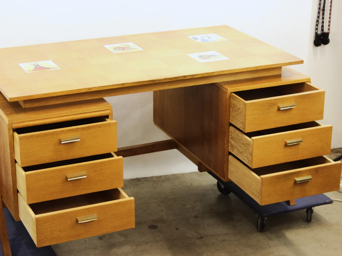 Vintage Mid-Century bureau met ingelegde Spaanse tegels – Jaren 60/70 - foto 11