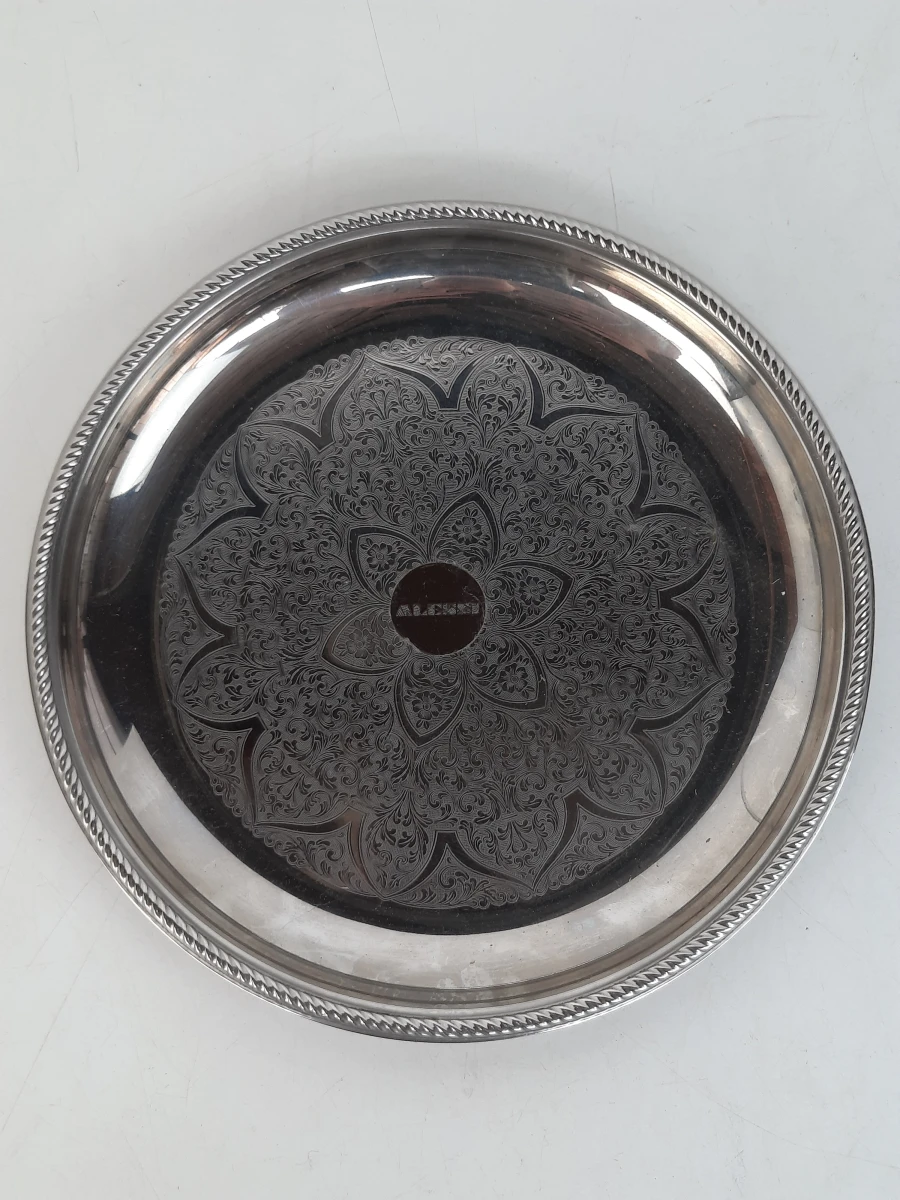 Vintage Alessi "Mercurio" Dienblad – Geëtst Bloemenmotief – Inox 18/10 Italië