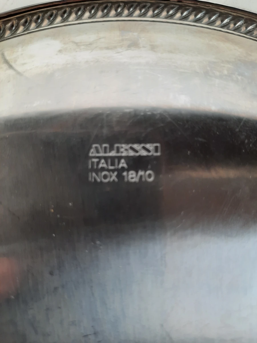 Vintage Alessi "Mercurio" Dienblad – Geëtst Bloemenmotief – Inox 18/10 Italië
