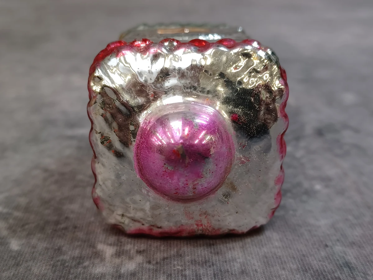 Zeldzaam vintage Ajeko glazen kerstlantaarn met roze bol - foto 3
