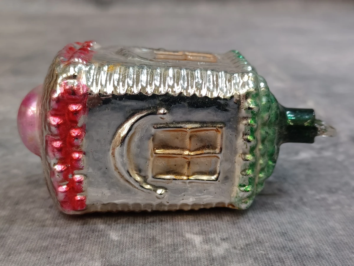 Zeldzaam vintage Ajeko glazen kerstlantaarn met roze bol - foto 4