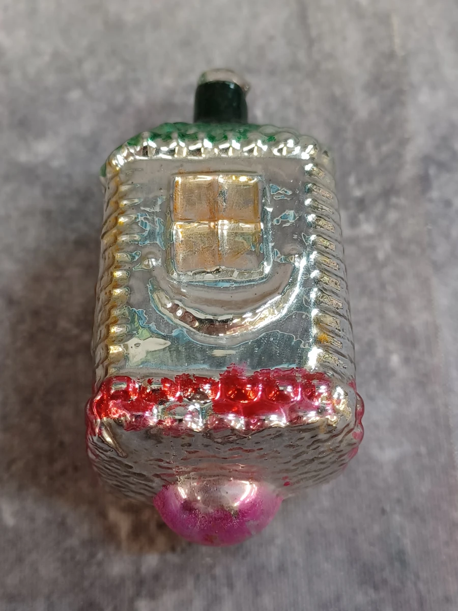 Zeldzaam vintage Ajeko glazen kerstlantaarn met roze bol - foto 2