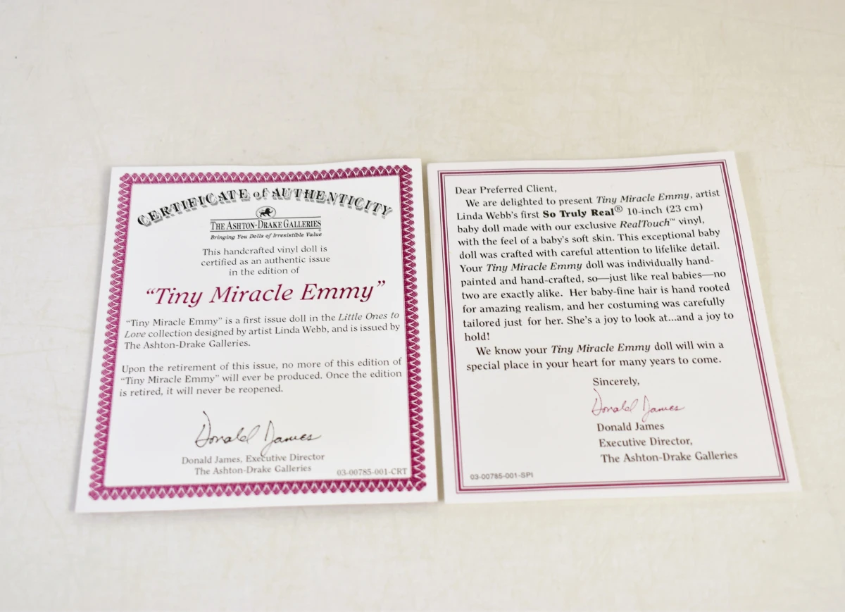 Ashton-Drake “Tiny Miracle Emmy” babypop – Linda Webb – 2007 - foto 2