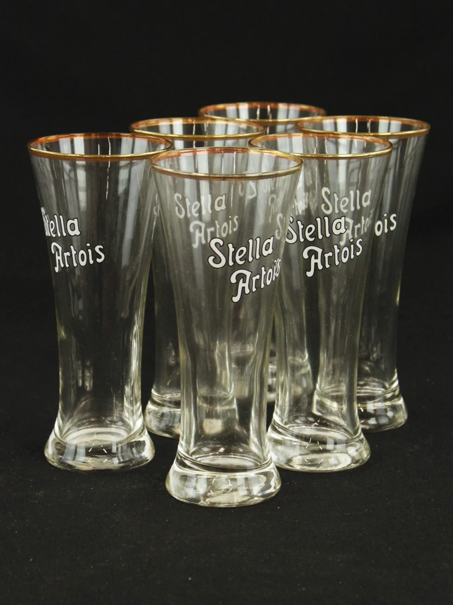 Stella Artois set van 6 vintage fluitjes glazen met goudkleurige rand  jaren 60 - foto 2