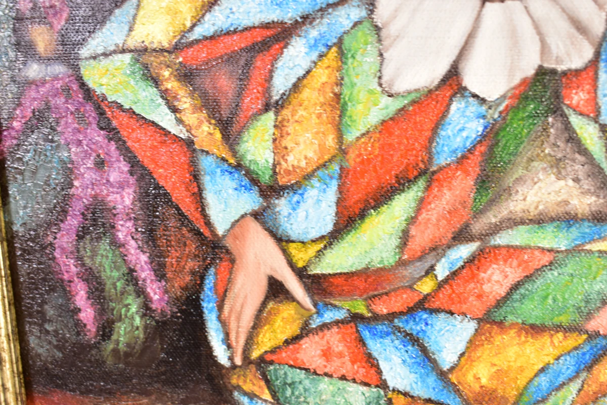 Gesigneerd schilderij van harlekijn – J. Peeters – 1988 - foto 4