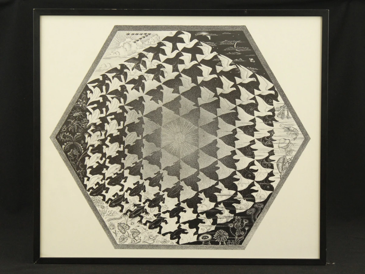 M.C. Escher – Verbum – Ingelijste Kunstdruk / Reproductie + broche - foto 2