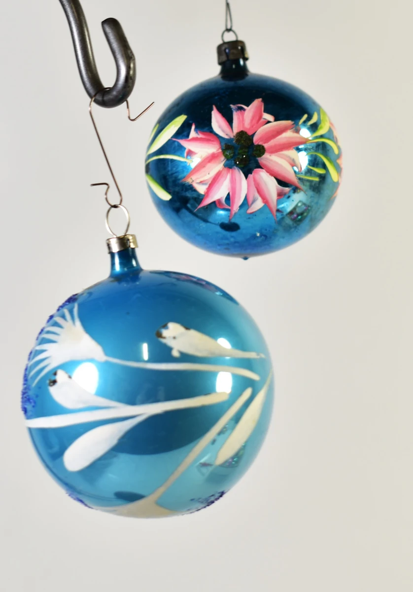 Verzameling van 11 vintage glazen kerstballen met piek in doos - foto 7