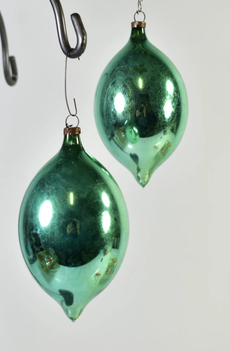 Verzameling van 11 vintage glazen kerstballen met piek in doos - foto 5