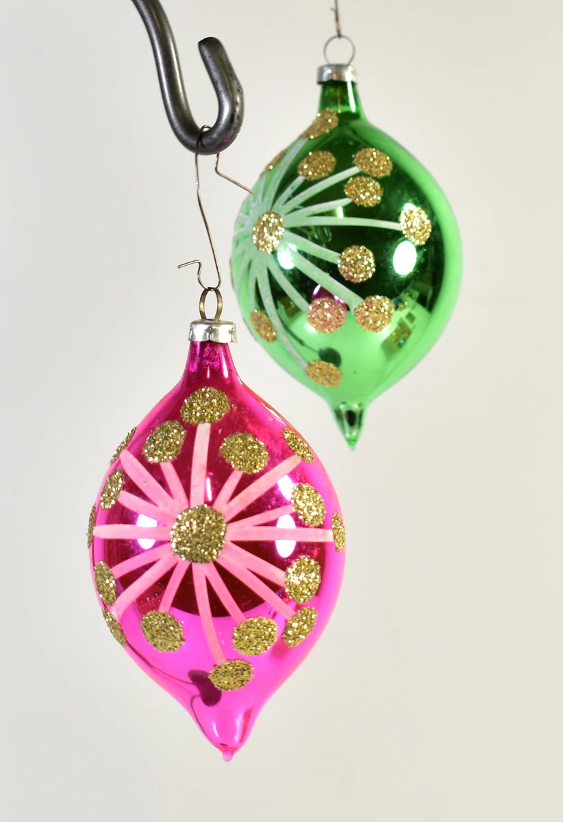 Set van 6 vintage glazen kerstballen in originele doos - foto 4