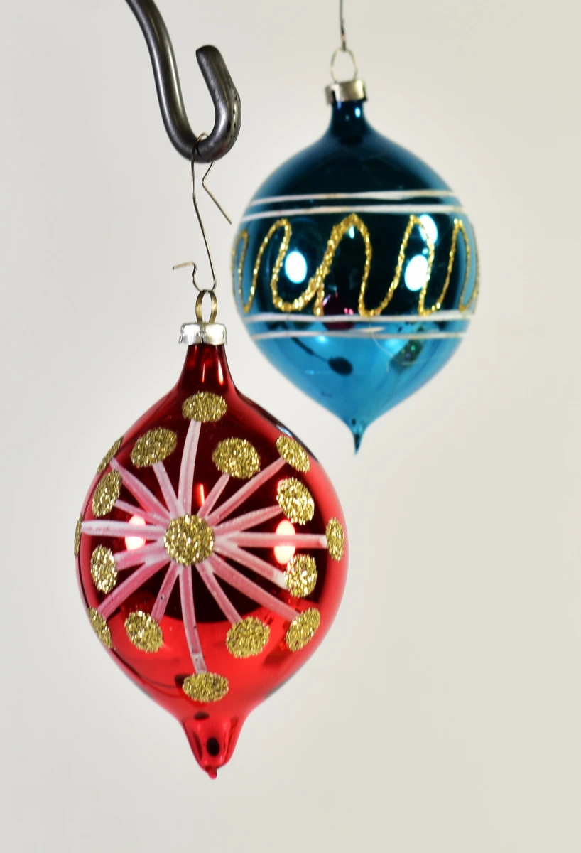 Set van 6 vintage glazen kerstballen in originele doos - foto 5