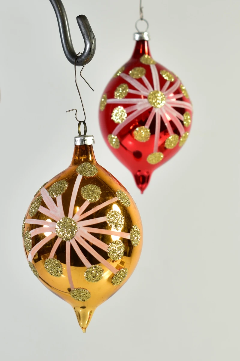 Set van 6 vintage glazen kerstballen in originele doos - foto 3