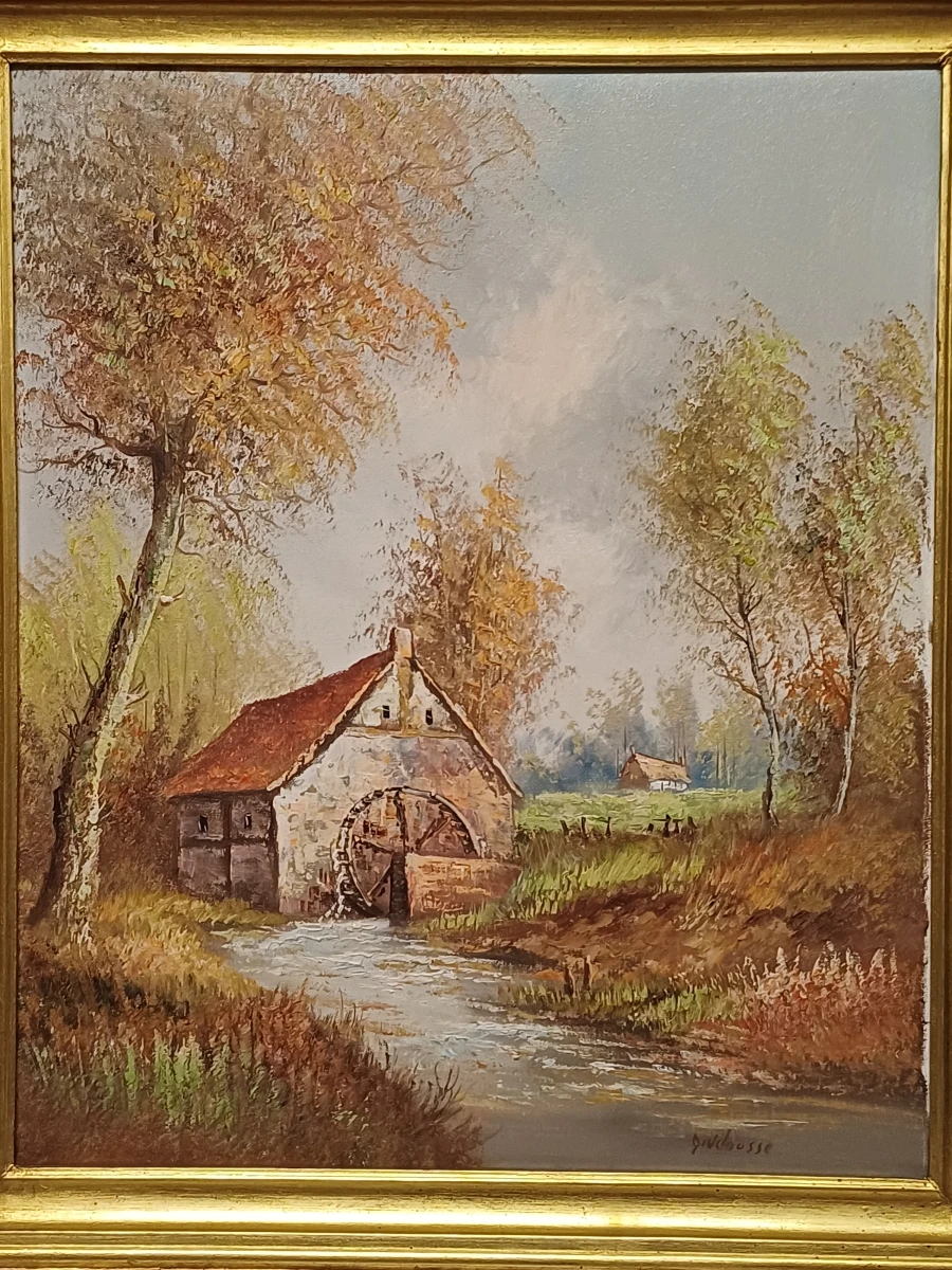 Olieverfschilderij 'Watermolen' - Gaston Quidousse - foto 2