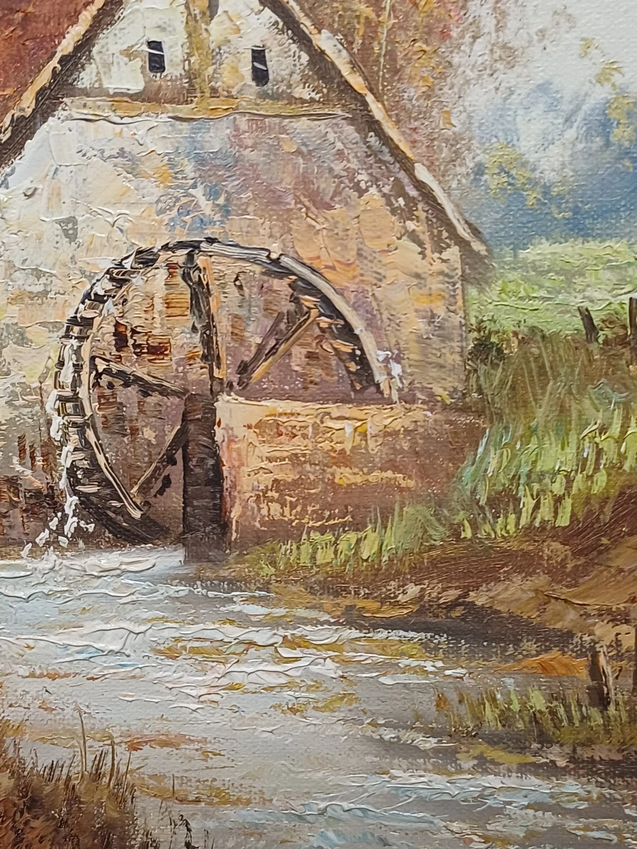 Olieverfschilderij 'Watermolen' - Gaston Quidousse - foto 4