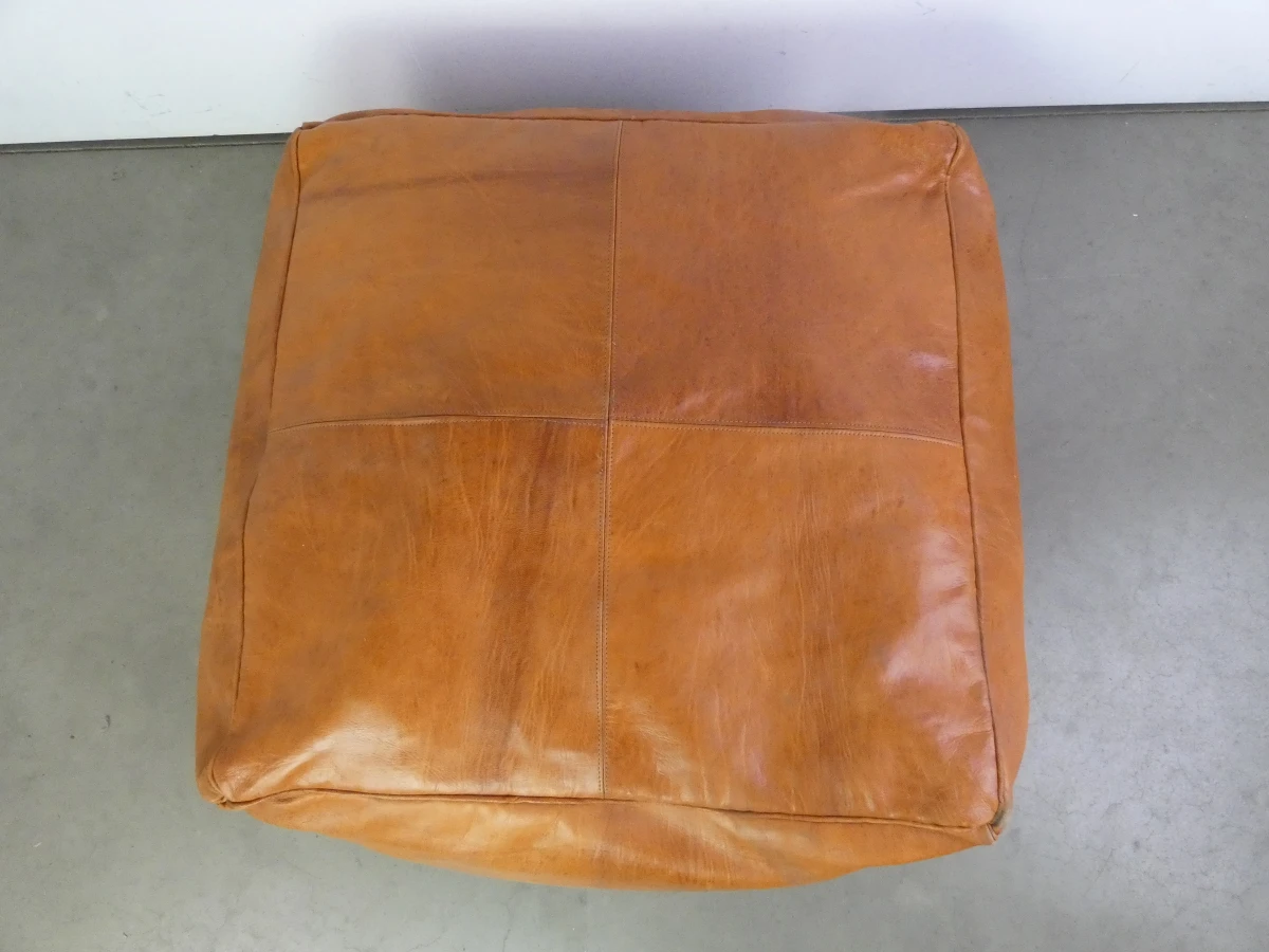 Handgemaakte, leren, vierkante Marokkaanse poef/vloerkussen + woontextiel - foto 11