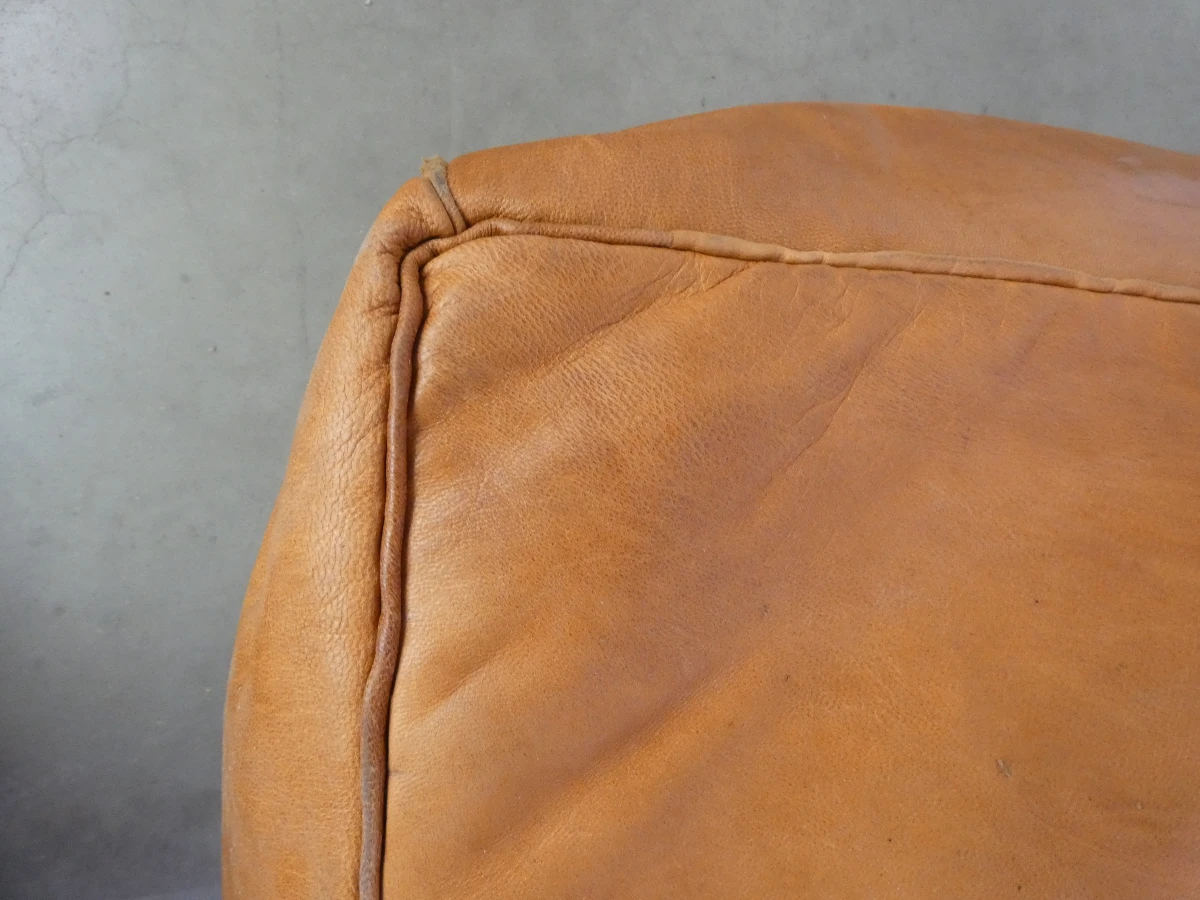 Handgemaakte, leren, vierkante Marokkaanse poef/vloerkussen + woontextiel - foto 8