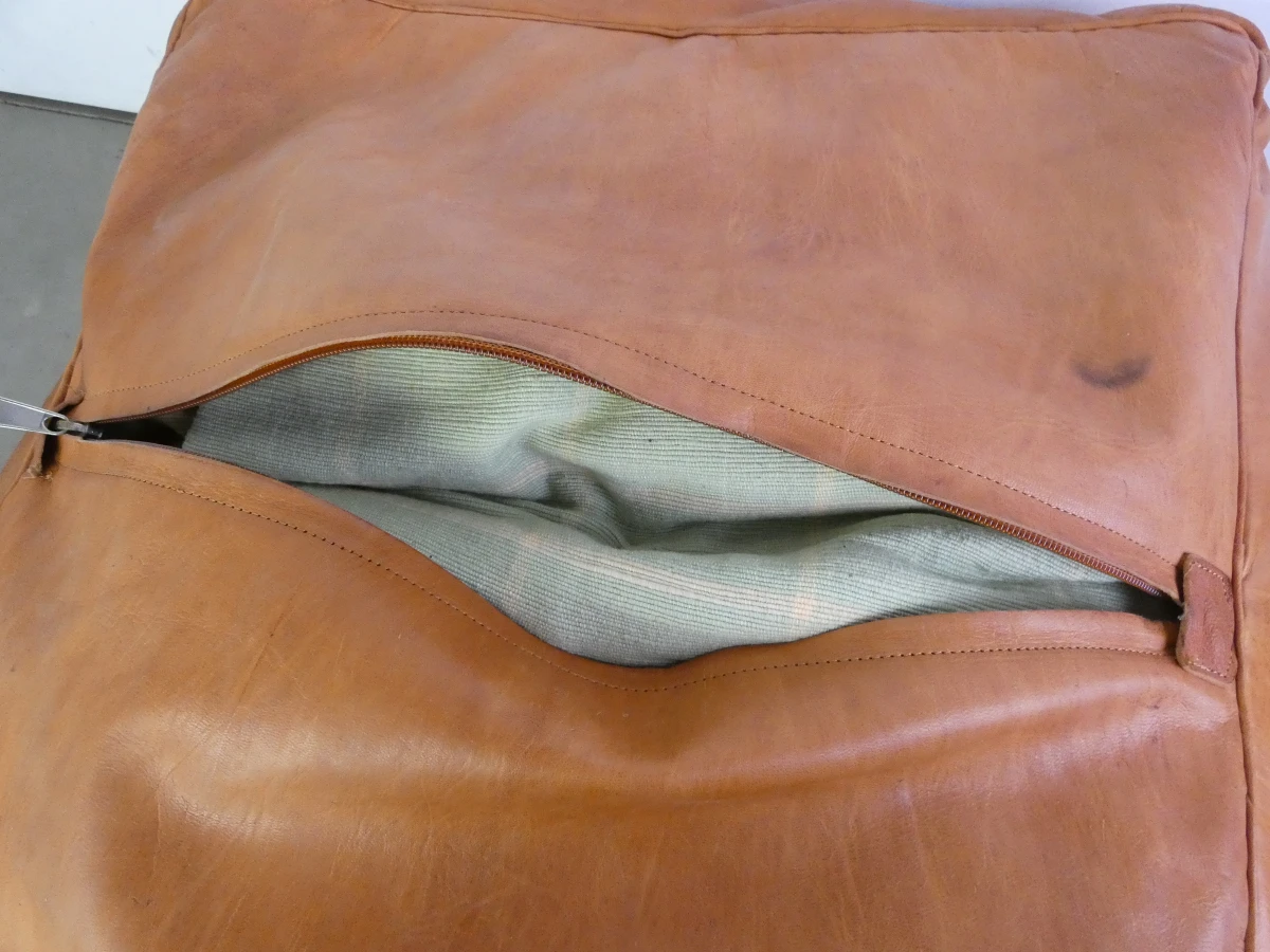 Handgemaakte, leren, vierkante Marokkaanse poef/vloerkussen + woontextiel - foto 5