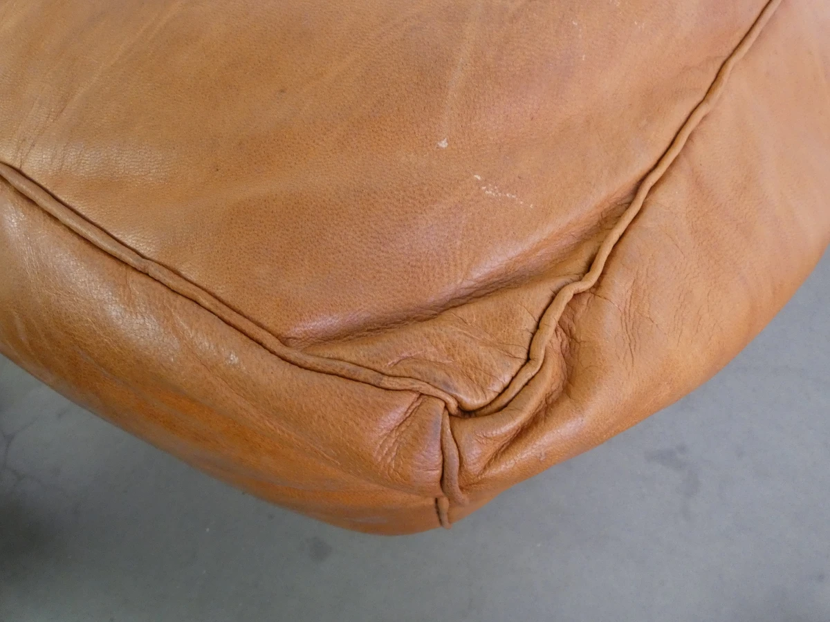 Handgemaakte, leren, vierkante Marokkaanse poef/vloerkussen + woontextiel - foto 2