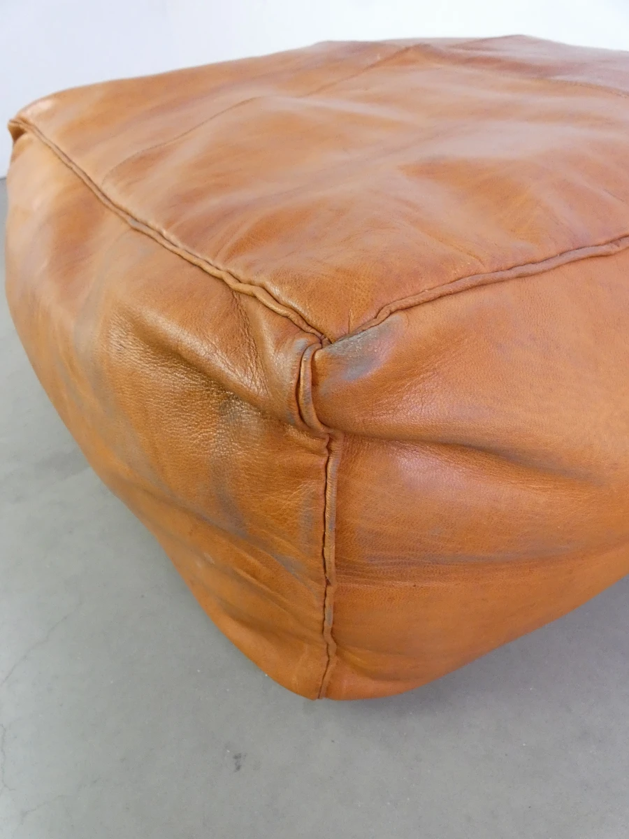 Handgemaakte, leren, vierkante Marokkaanse poef/vloerkussen + woontextiel - foto 3
