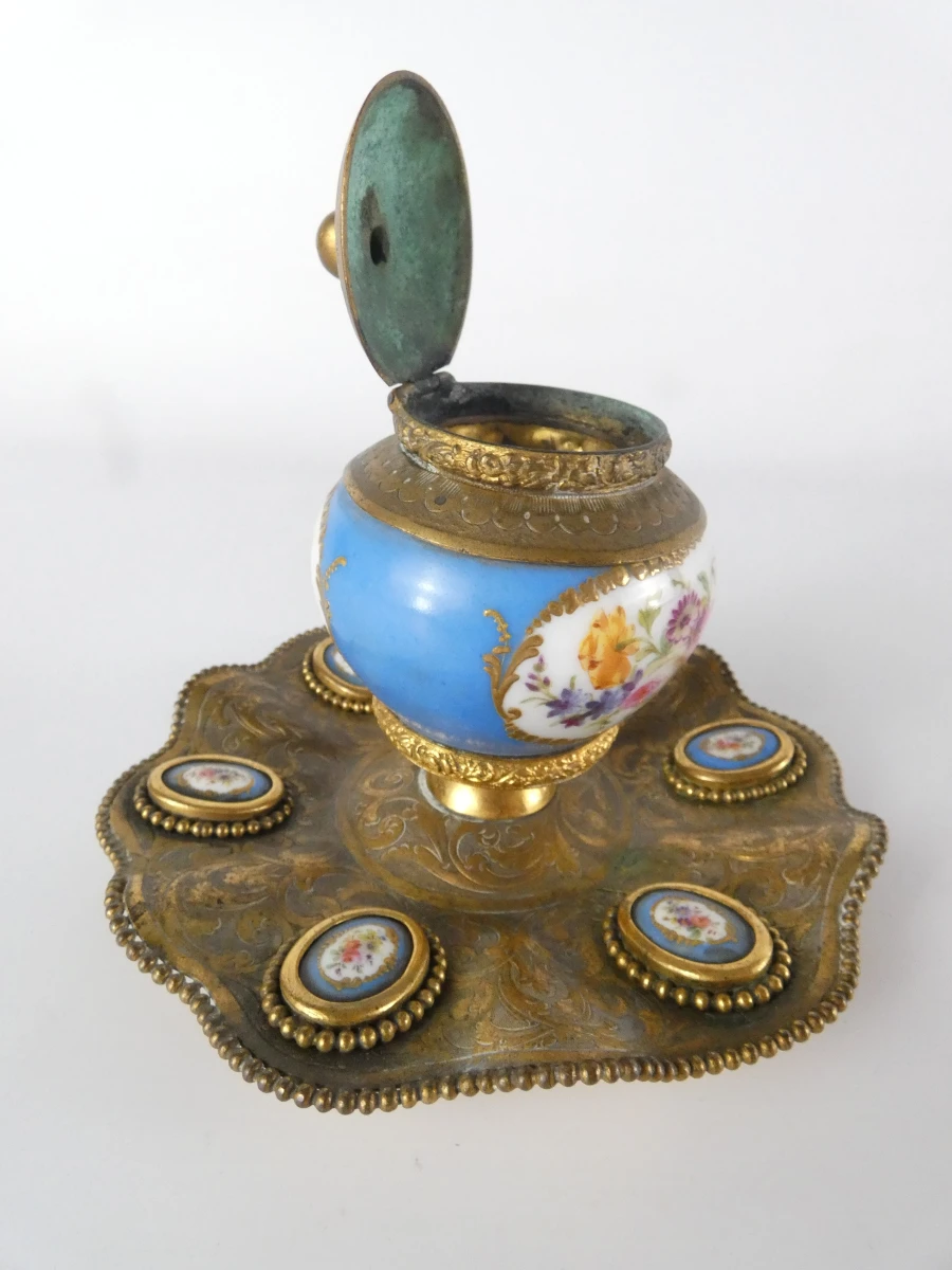 Vintage bureau-inktpot in Sèvres-stijl - foto 2