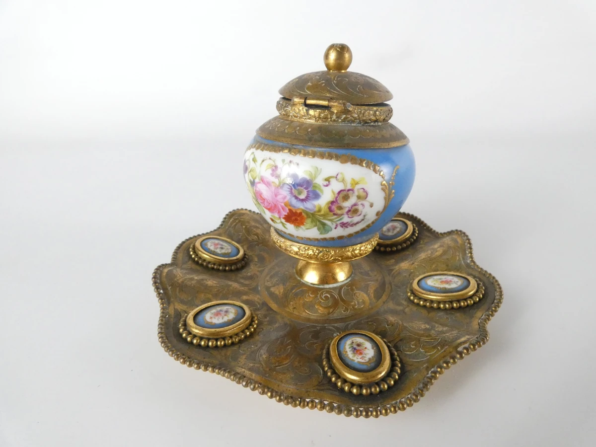 Vintage bureau-inktpot in Sèvres-stijl - foto 3