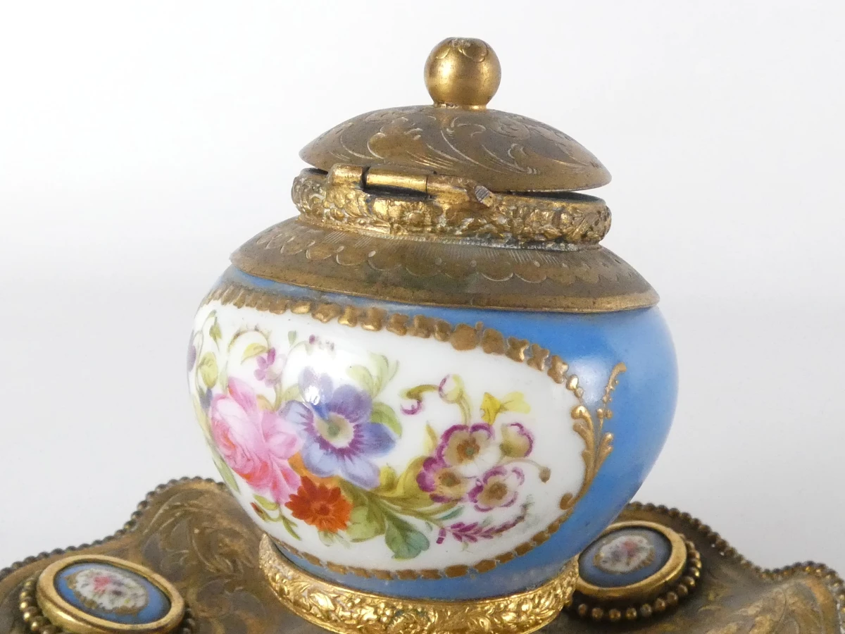 Vintage bureau-inktpot in Sèvres-stijl - foto 4