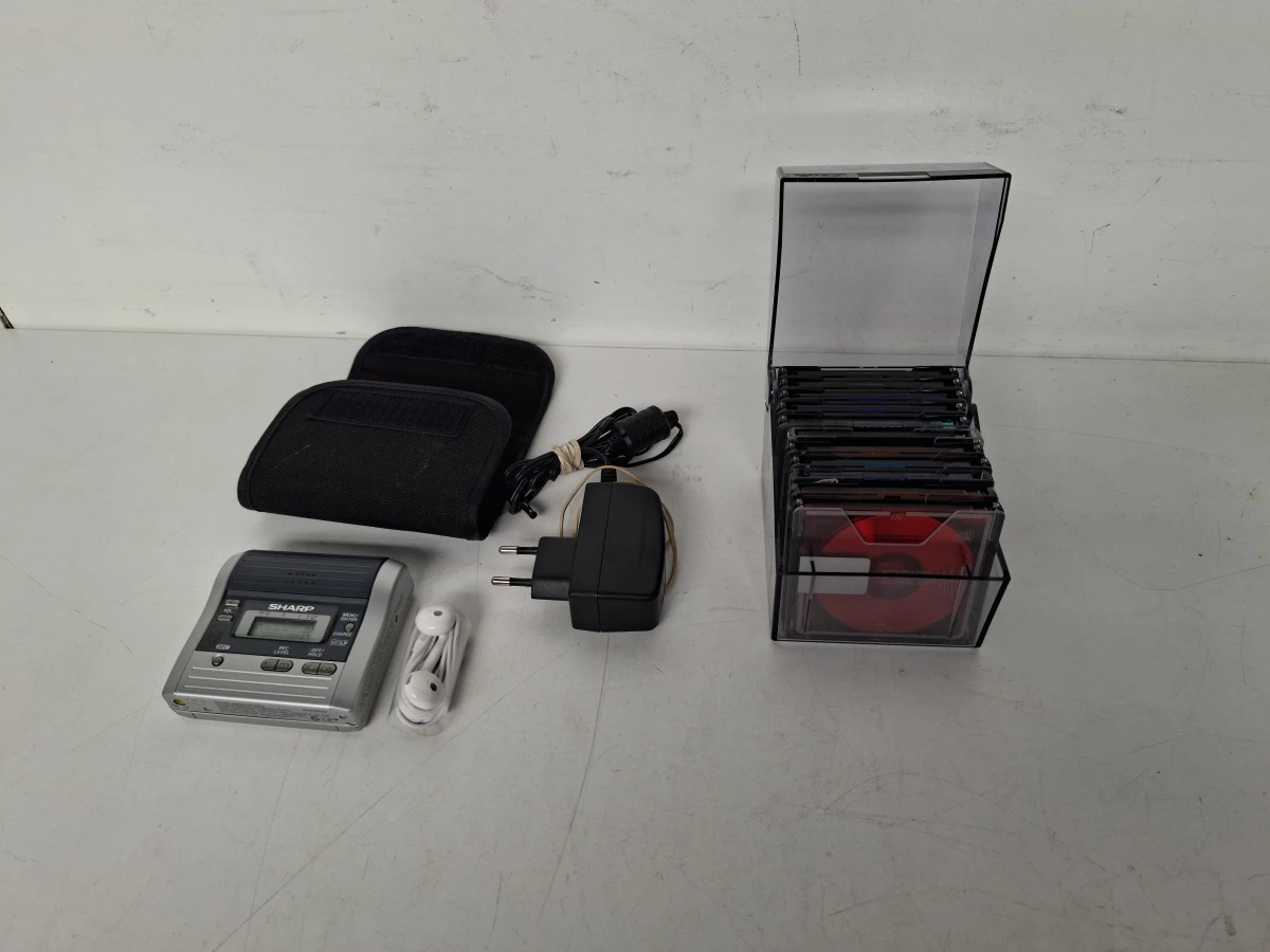 Vintage Sharp MD-MT290H MiniDisc Recorder Set – Getest + Opbergtas & 10x MiniDisc!