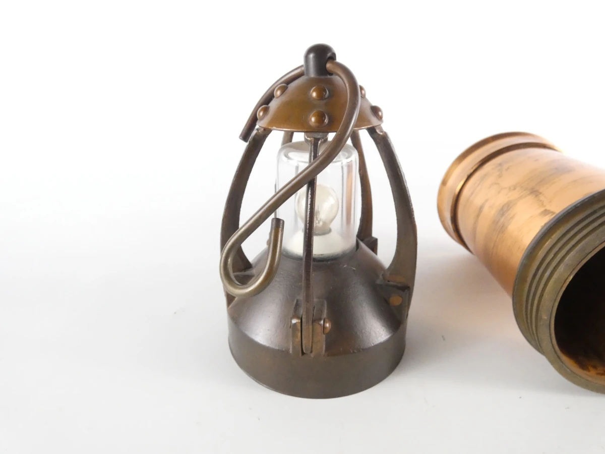 Vintage mijnwerkerslamp op batterijen / Decoratieve koperen lantaarn - foto 3