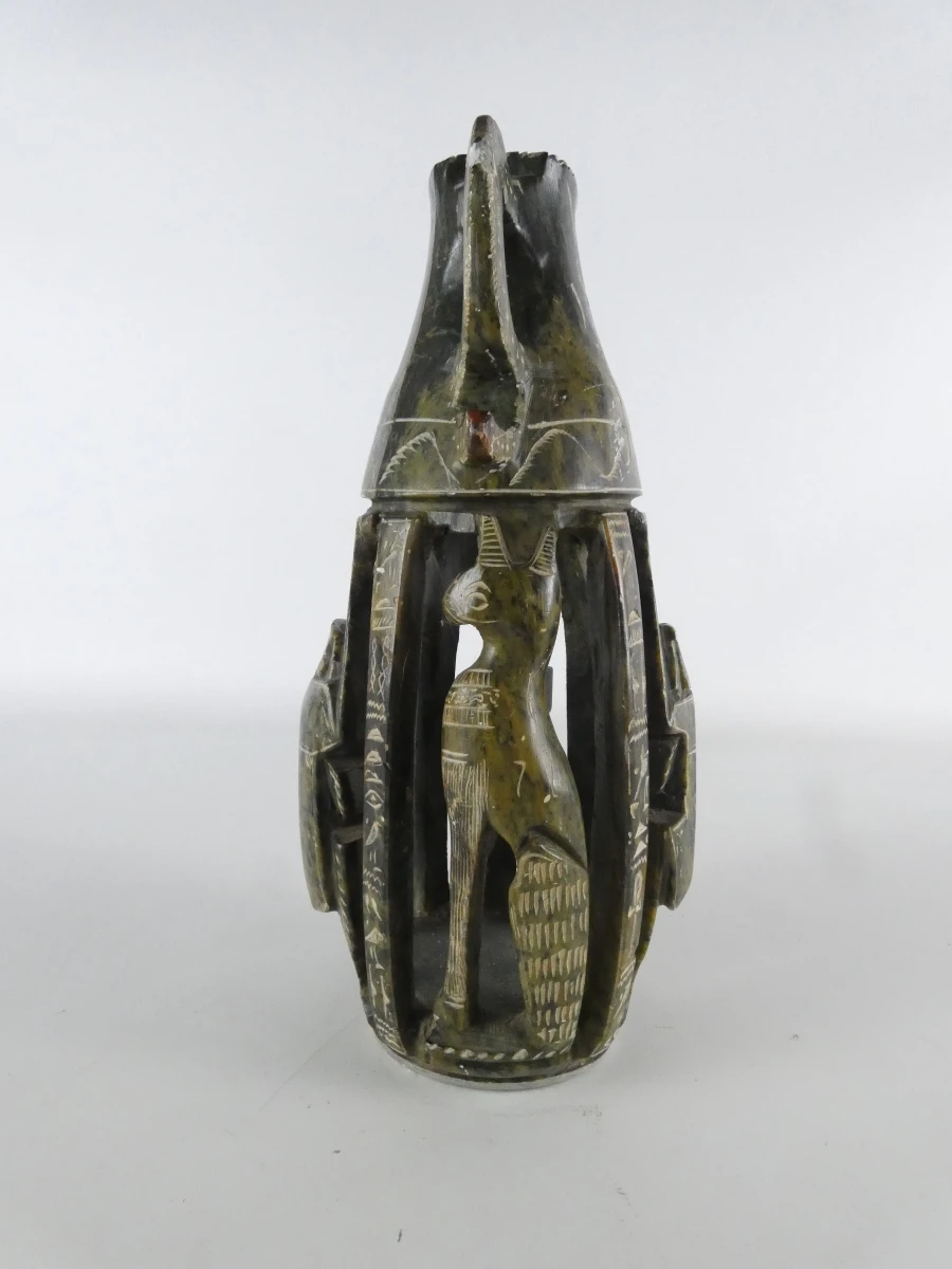 Decoratieve handgesneden stenen vaas/sculptuur in Egyptische stijl - foto 4