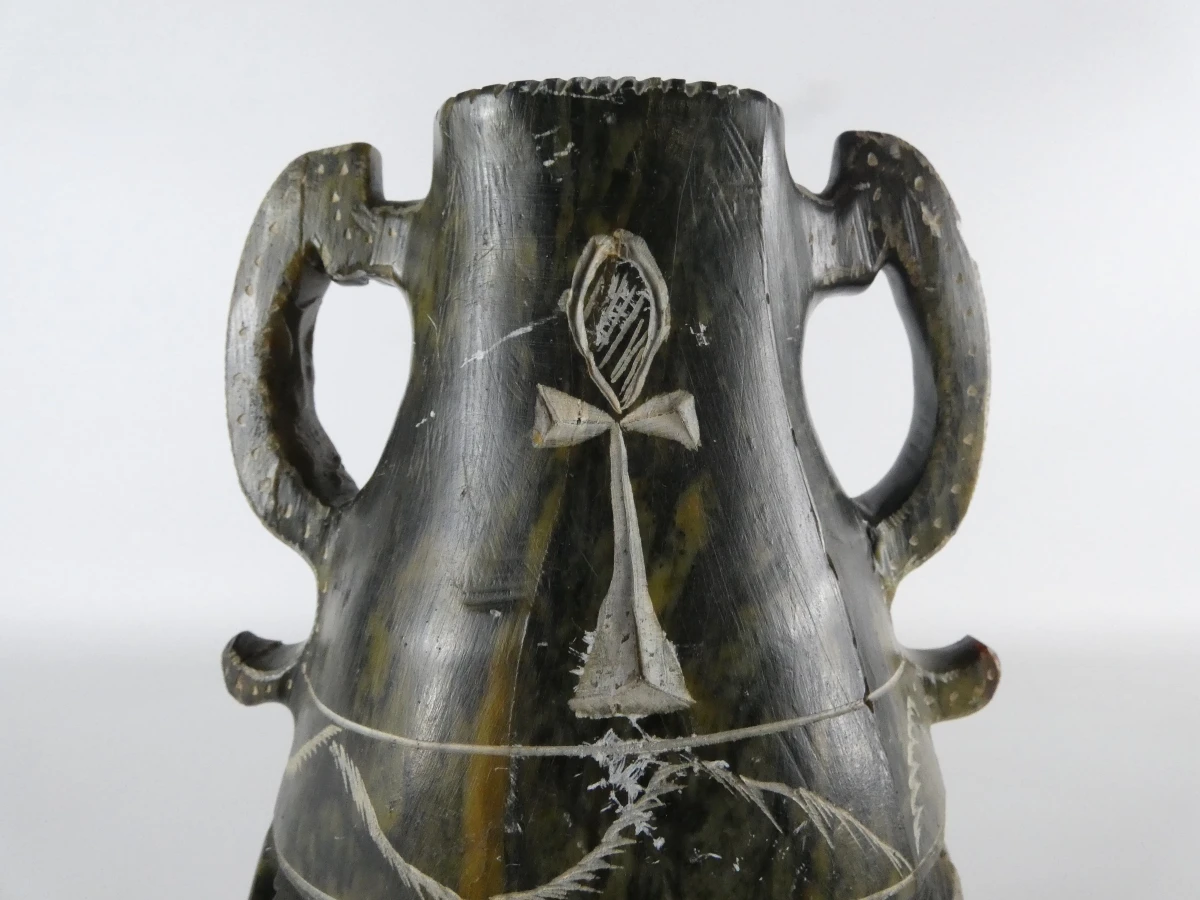 Decoratieve handgesneden stenen vaas/sculptuur in Egyptische stijl - foto 11