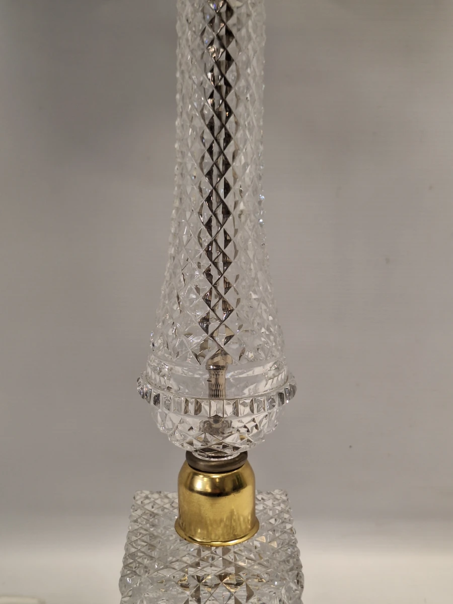 Vintage Kristallen Tafellamp - Geslepen kristal, messing en groen marmeren sokkel - foto 4