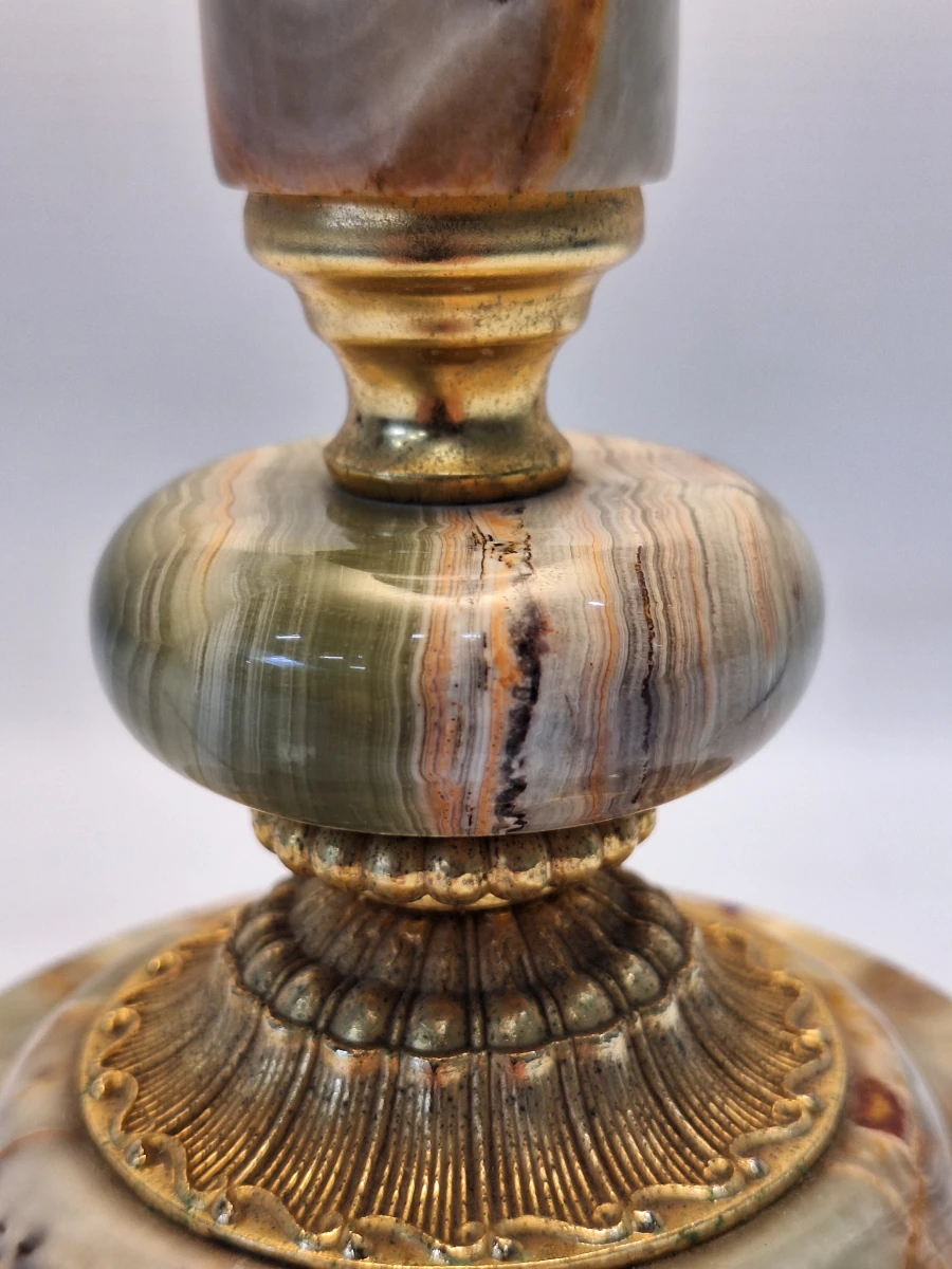 Vintage Italiaanse Onyx tafellamp - Hollywood Regency - Verguld messing - foto 4