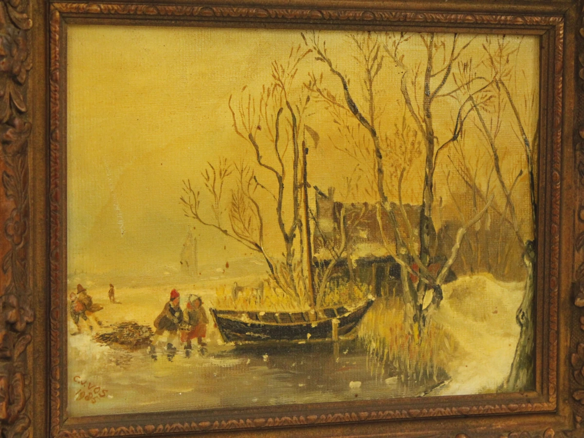 C.V. Vos (1985) – Hollands Winterlandschap  – Olieverf - foto 3