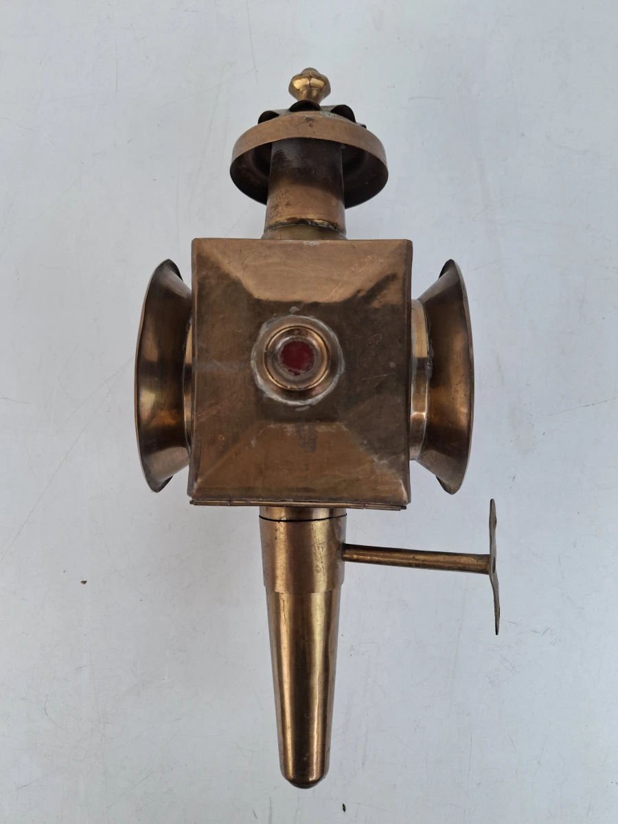 Unieke Antieke Koperen Koetslamp met Originele Brander – Gestempeld MCT