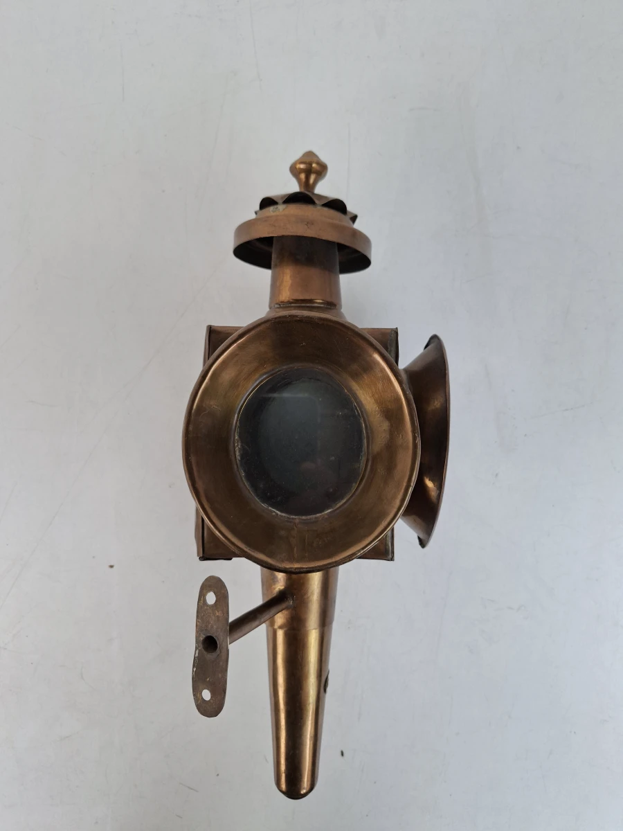 Unieke Antieke Koperen Koetslamp met Originele Brander – Gestempeld MCT