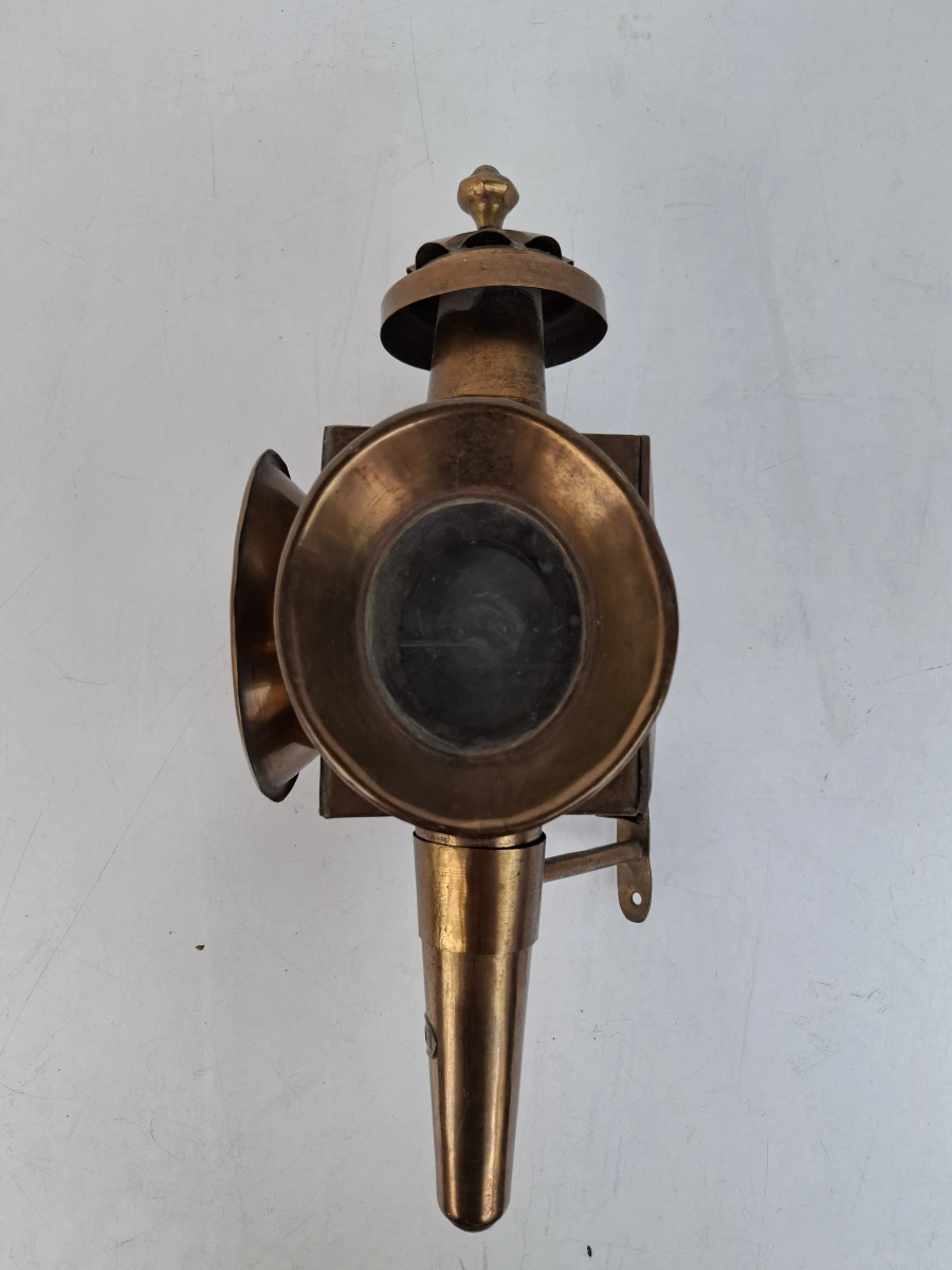 Unieke Antieke Koperen Koetslamp met Originele Brander – Gestempeld MCT
