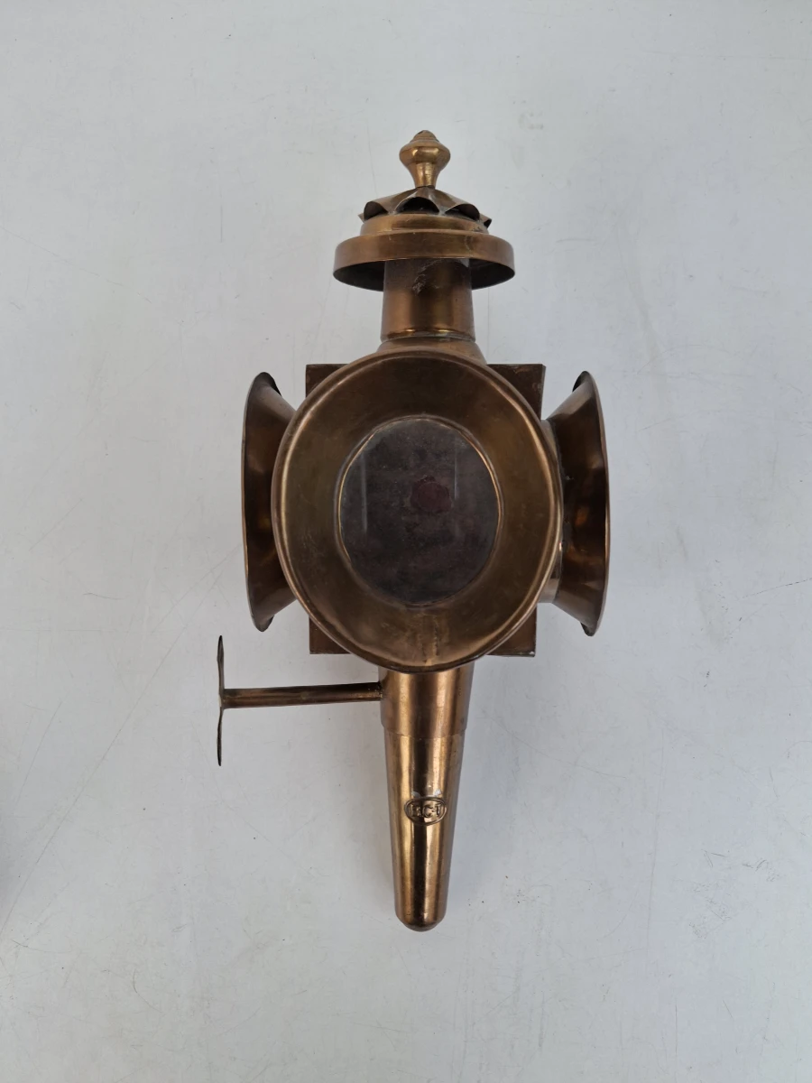Unieke Antieke Koperen Koetslamp met Originele Brander – Gestempeld MCT