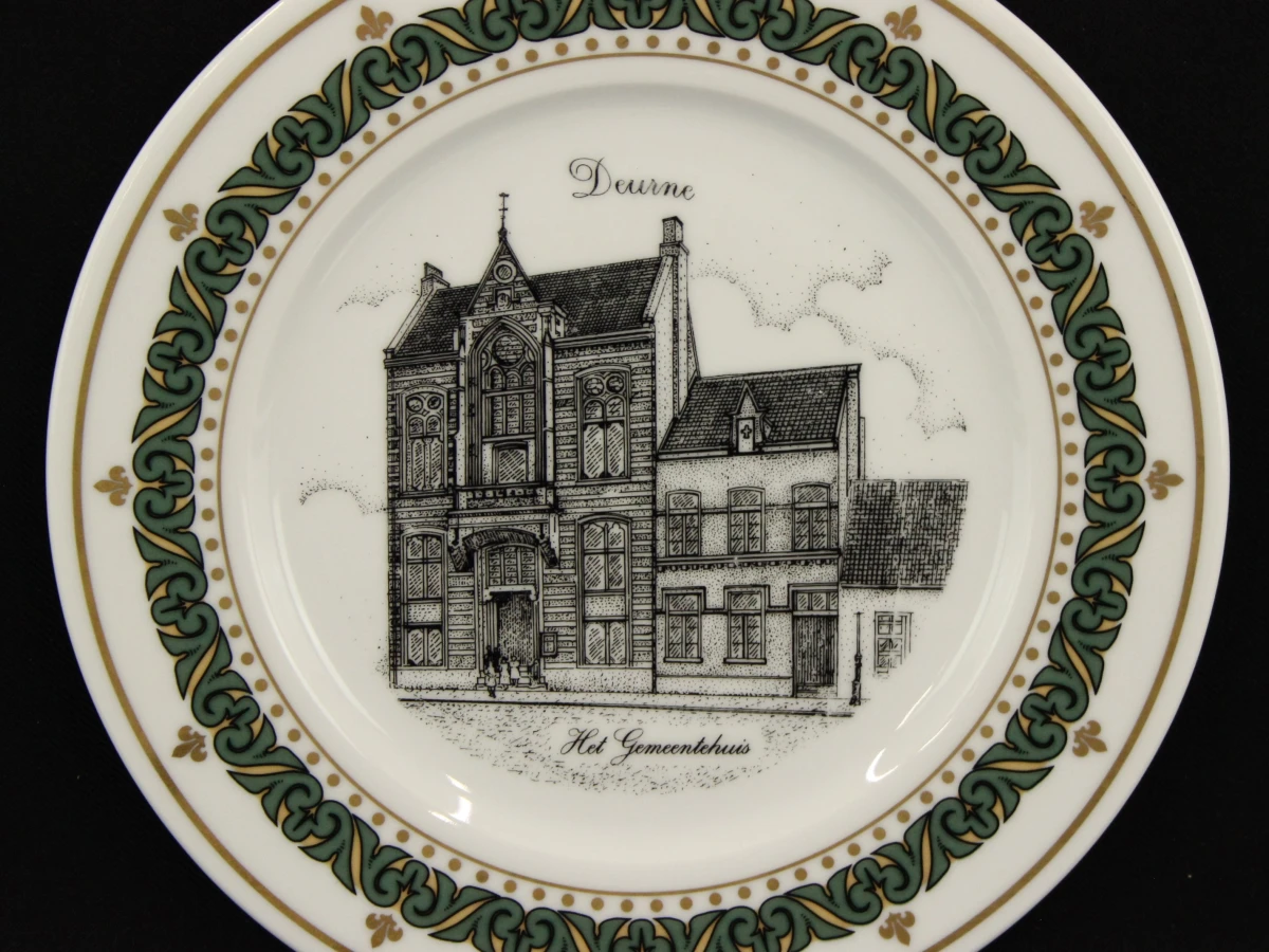 Set van 6 vintage  Dessertborden met straatzichten uit Deurne beperkte oplage gesigneerd door de kunstenaar G. Swaenenpoel - foto 5
