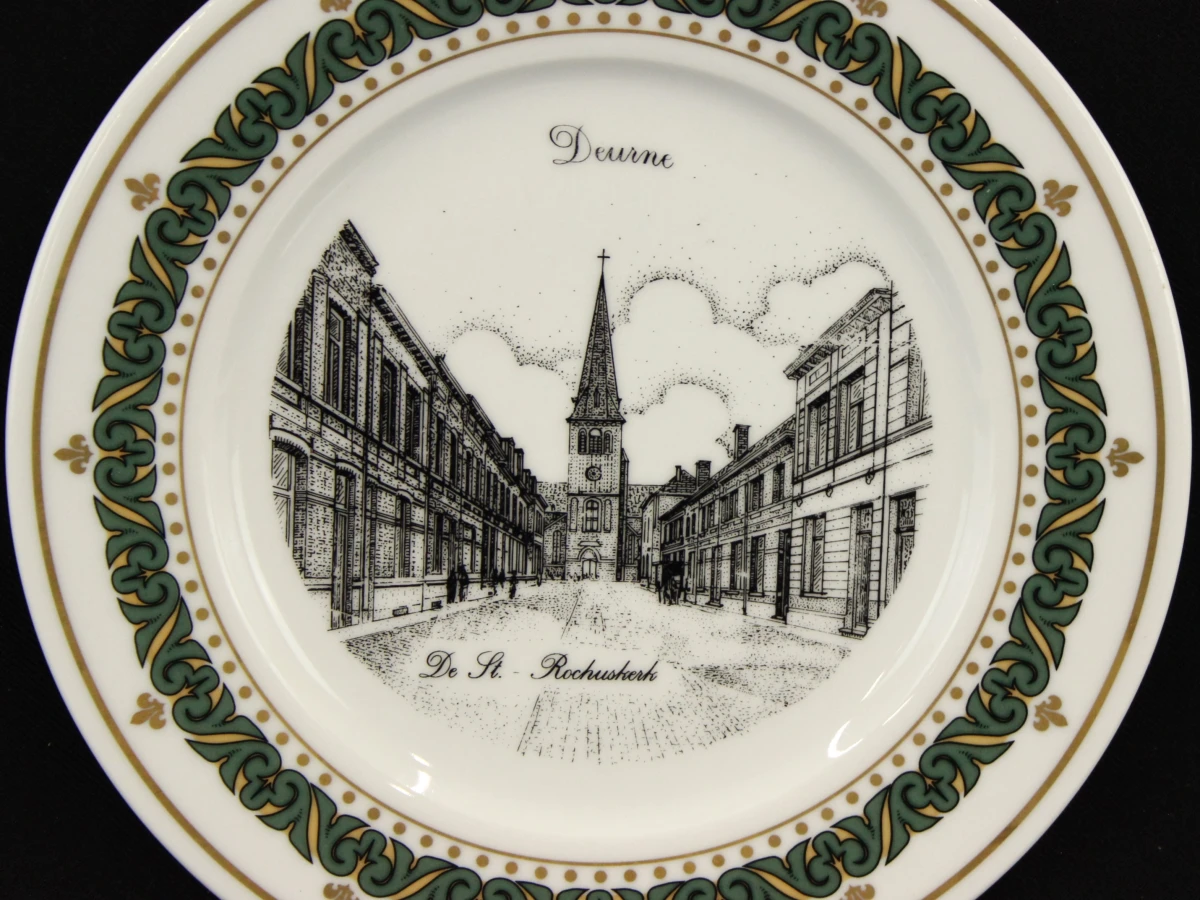 Set van 6 vintage  Dessertborden met straatzichten uit Deurne beperkte oplage gesigneerd door de kunstenaar G. Swaenenpoel - foto 7